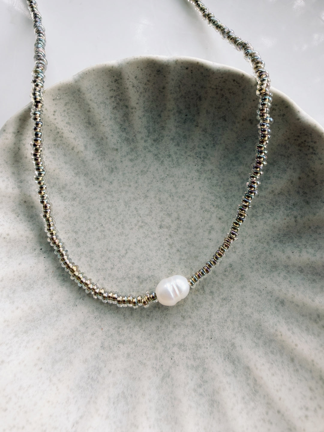 Pearl Seed Bead Necklace, Sweater Weather