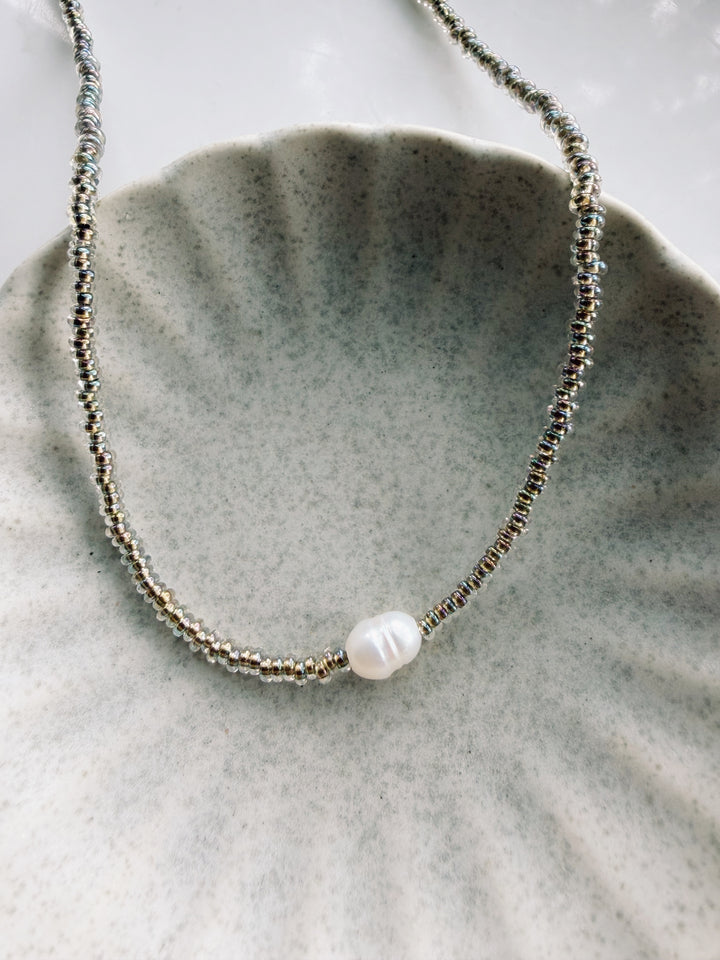 Pearl Seed Bead Necklace, Sweater Weather