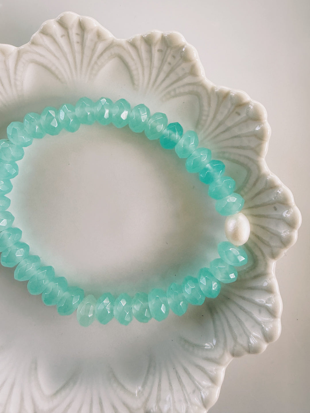 Aqua Gemstone + Glass Bracelets, Pearls