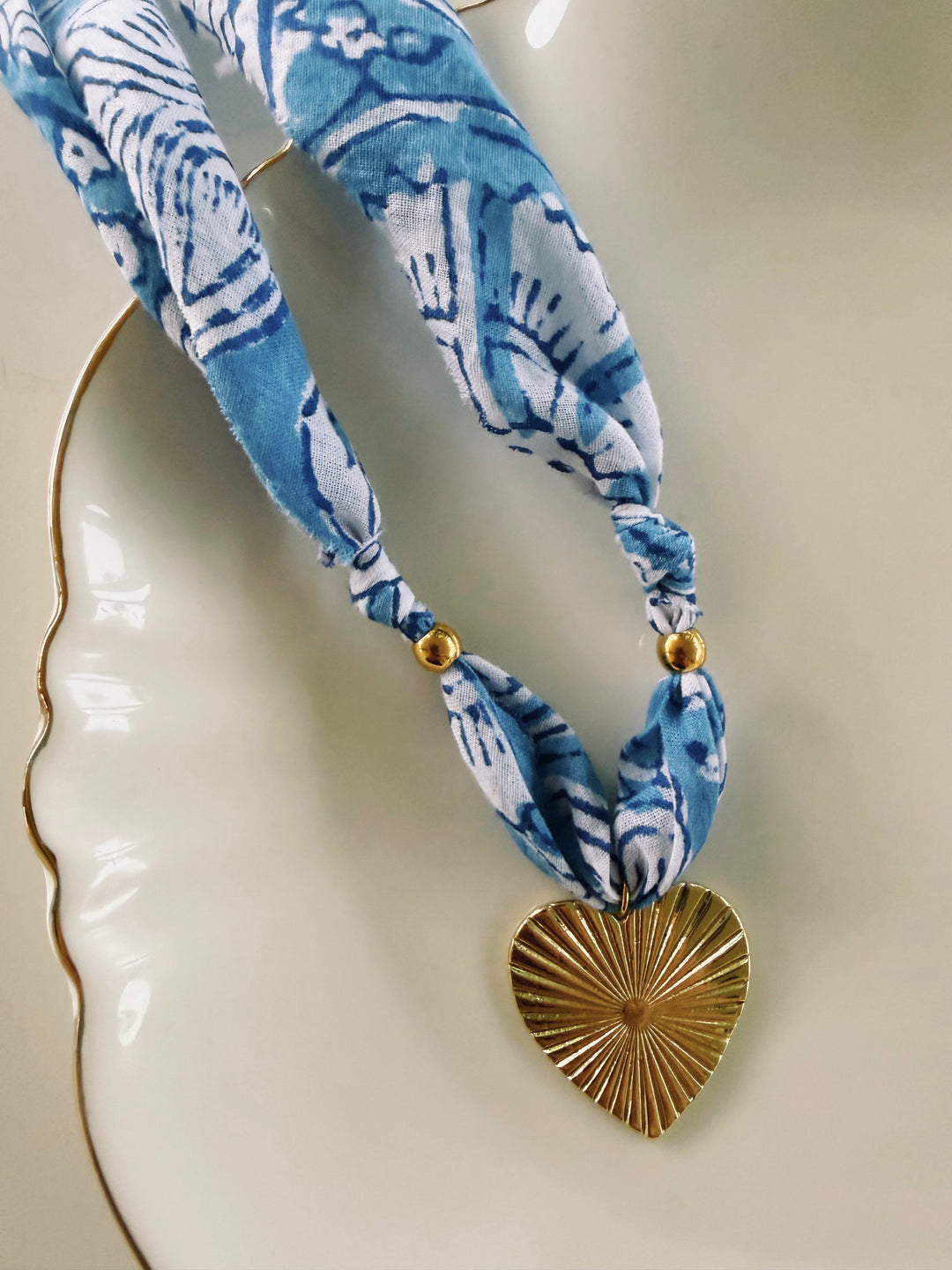 Cornflower Fabric Necklace, Blockprint & Bandana
