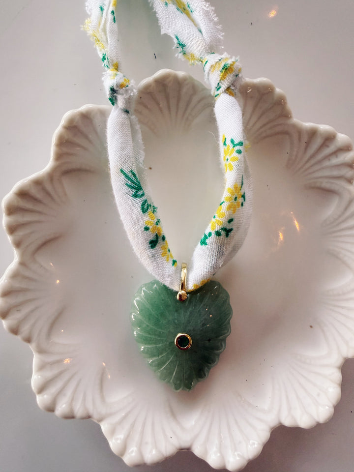 Gemstone Heart Fabric Necklace, Blockprint & Bandana
