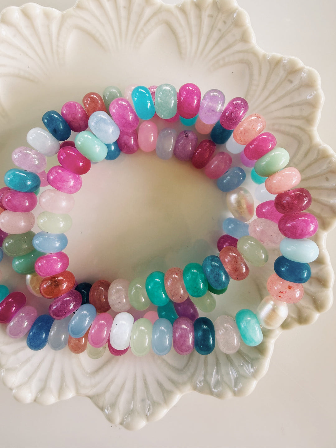 Confetti Gemstone + Glass Bracelets, Pearls