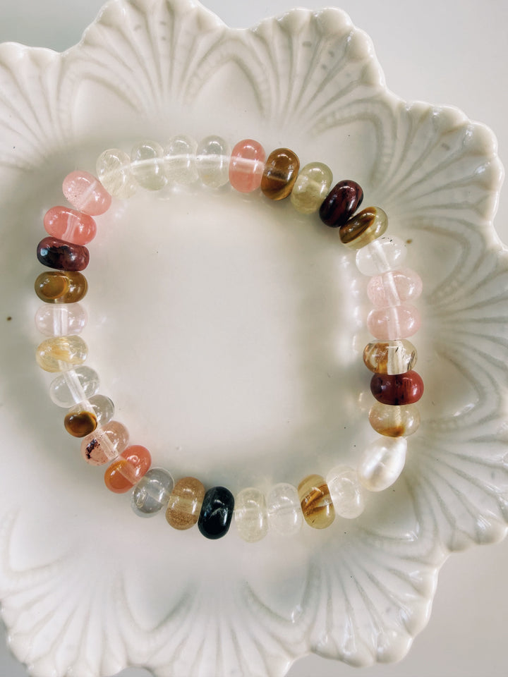 Pink Gemstone + Glass Bracelets, Pearls