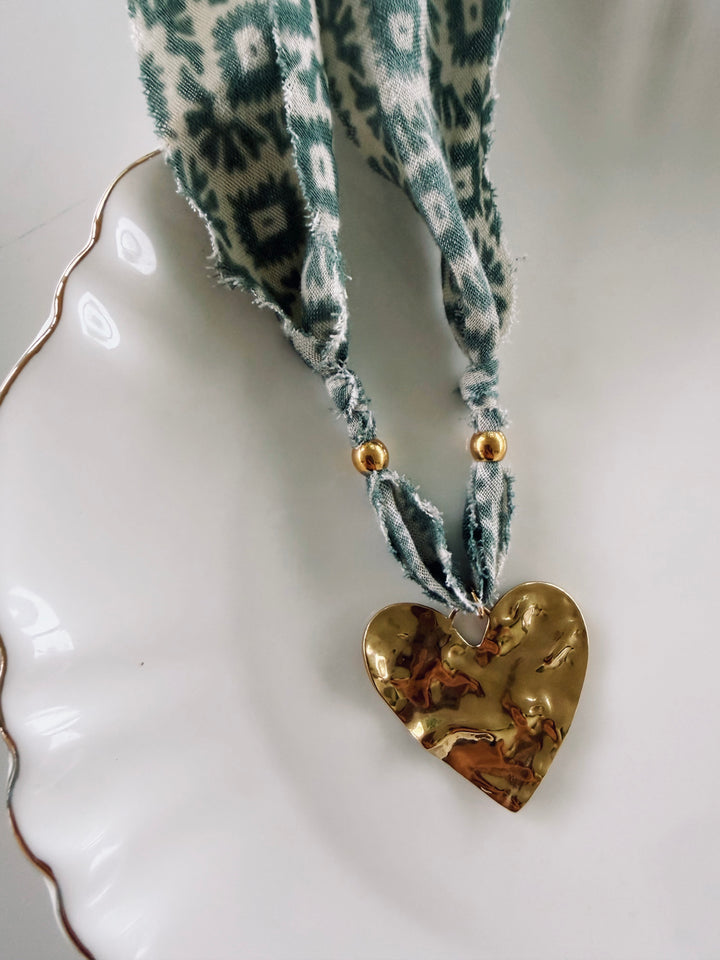 Sage Fabric Necklace, Blockprint & Bandana
