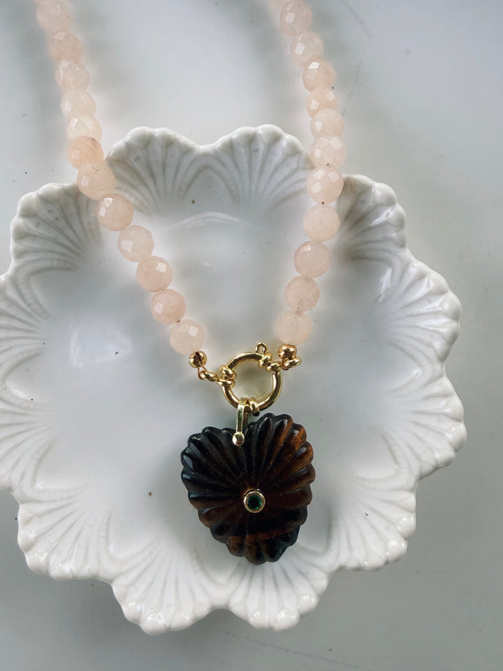 Pink Quartz Gemstone Necklace, Autumn Heirloom