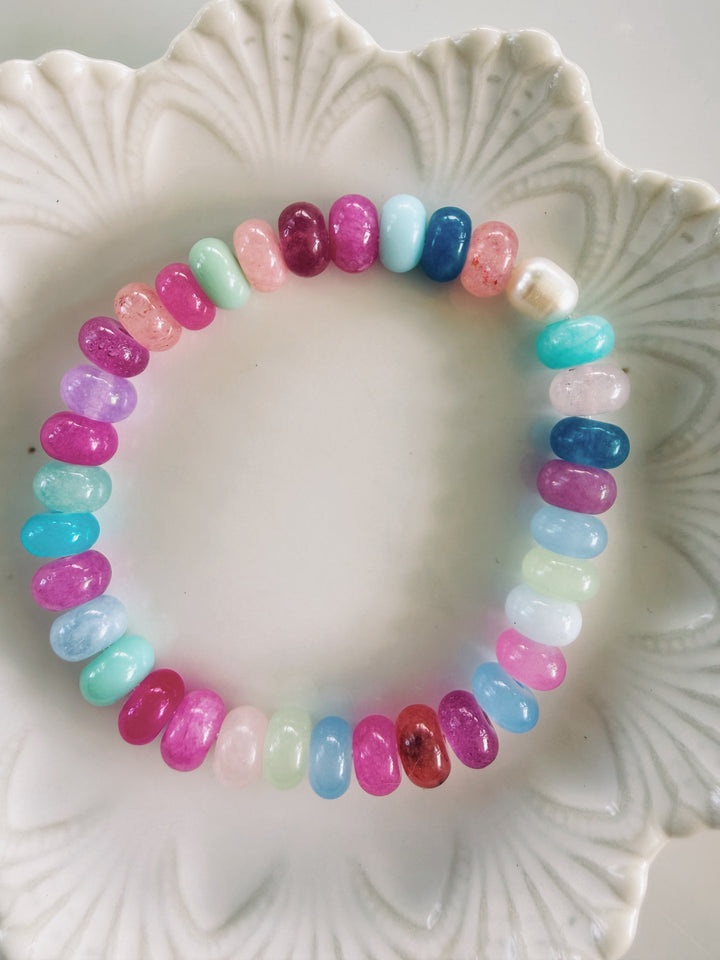 Confetti Gemstone + Glass Bracelets, Pearls
