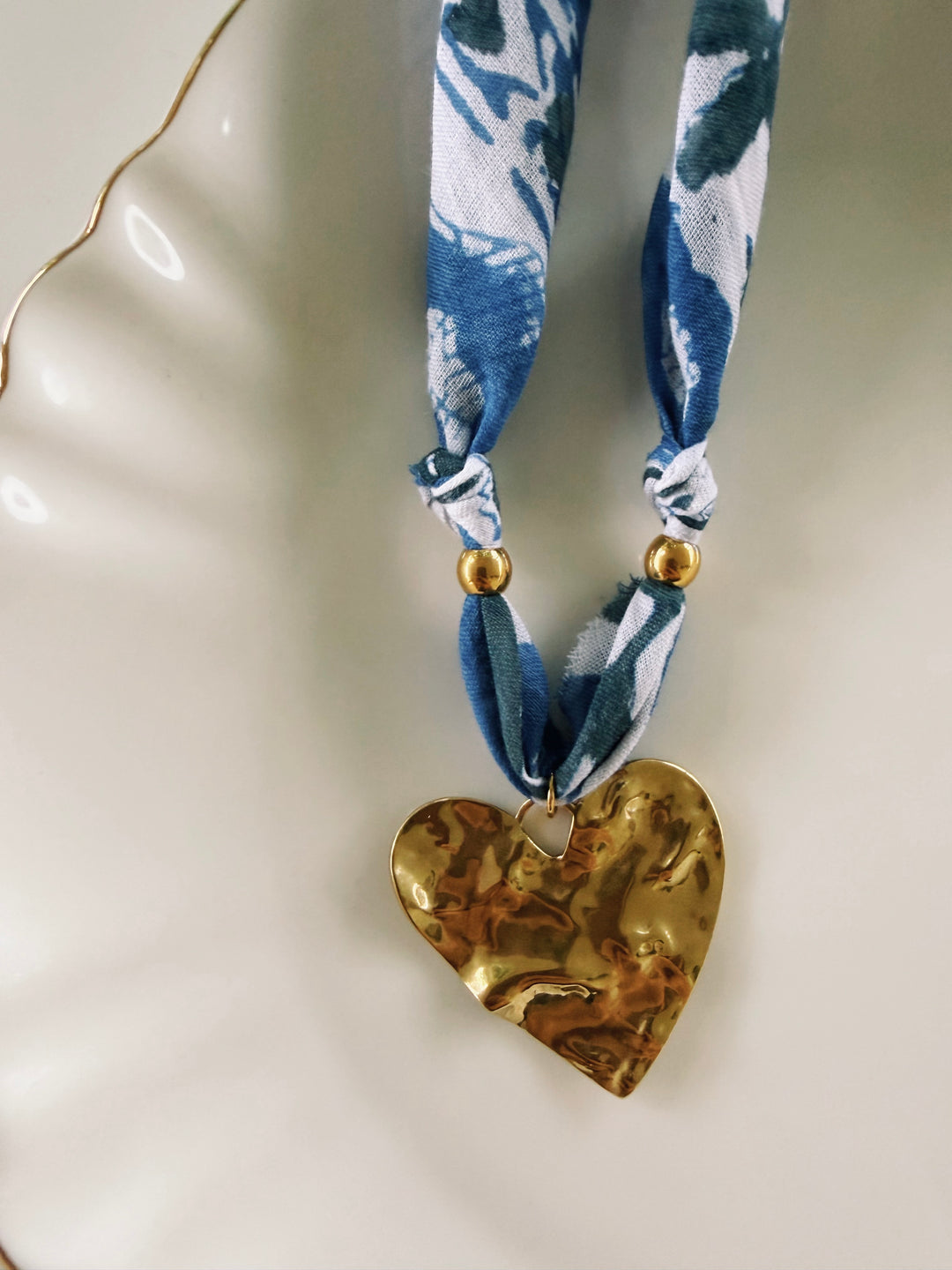 Blue & White Fabric Necklace, Blockprint & Bandana