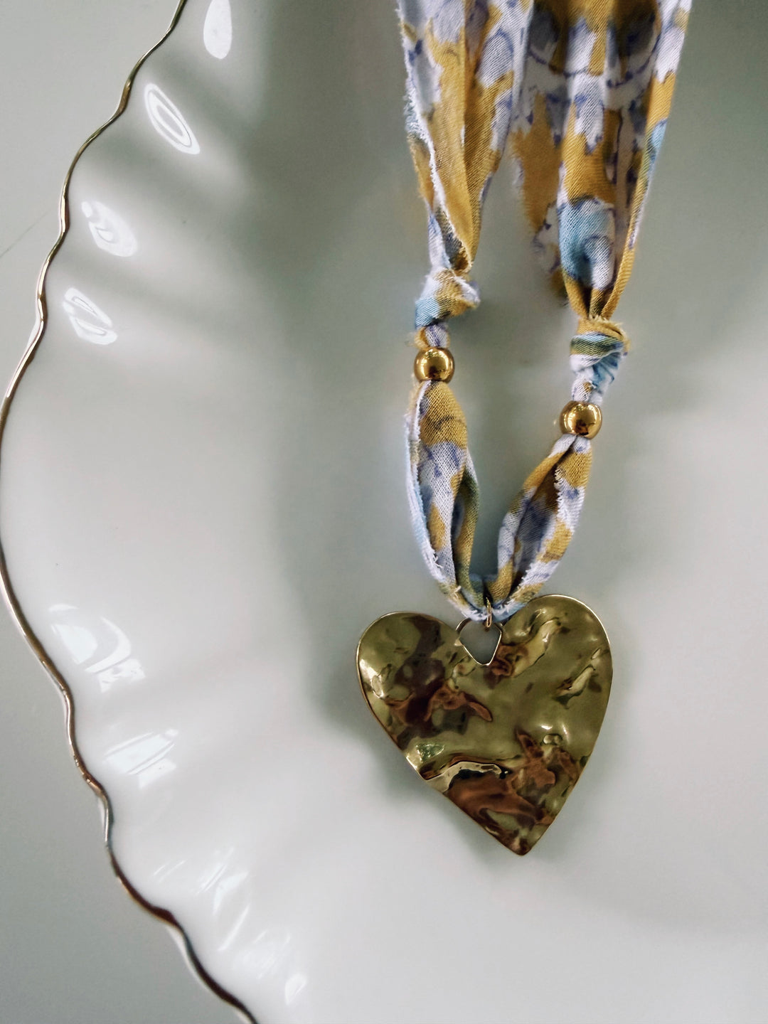 Goldenrod Fabric Necklace, Blockprint & Bandana