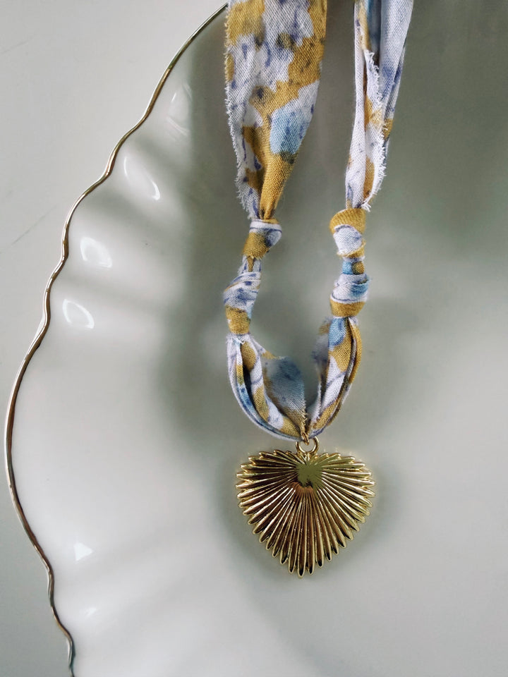 Goldenrod Fabric Necklace, Blockprint & Bandana