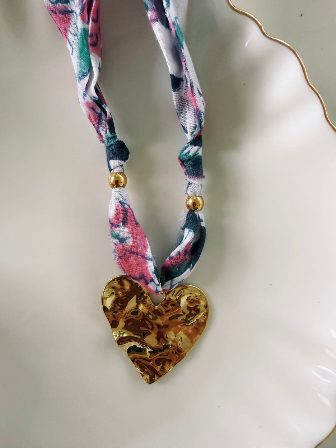 Pink and Navy Fabric Necklace, Blockprint & Bandana