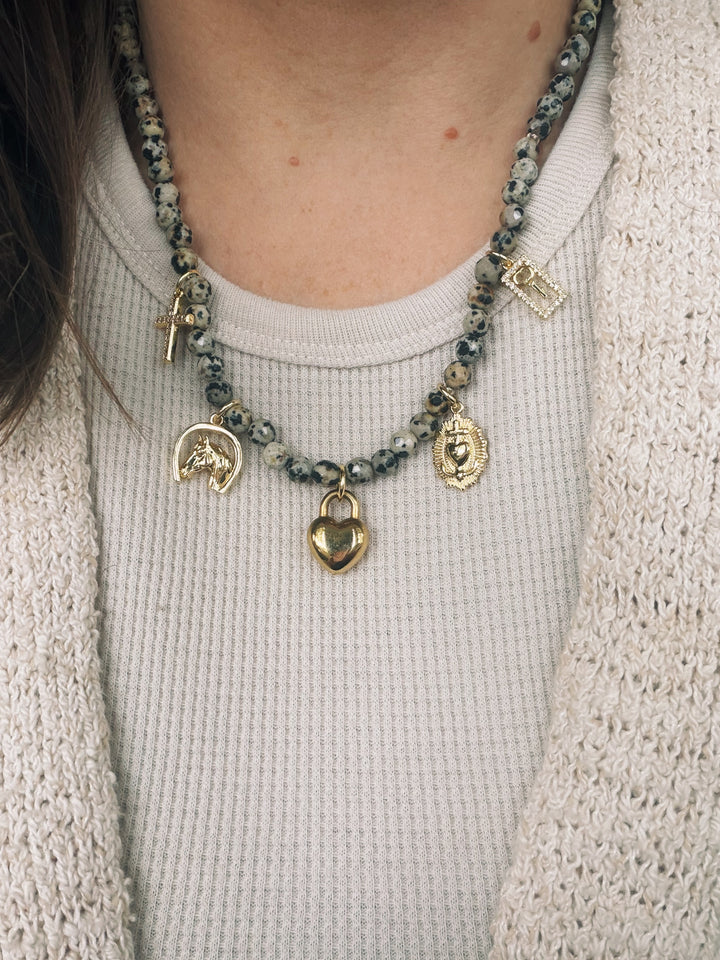 Jasper Gemstone Charm Necklace, Sweater Weather