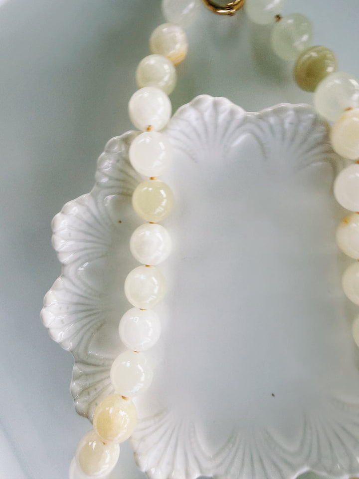 Sweet Cream Stone Necklace, Vintage Flora