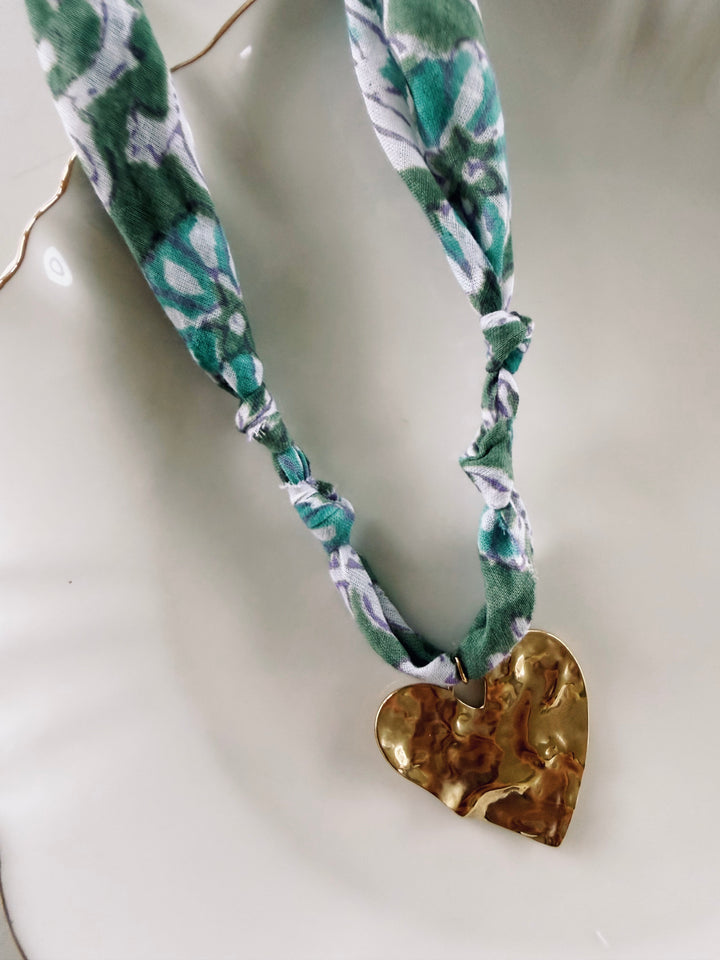 Garden Fabric Necklace, Blockprint & Bandana