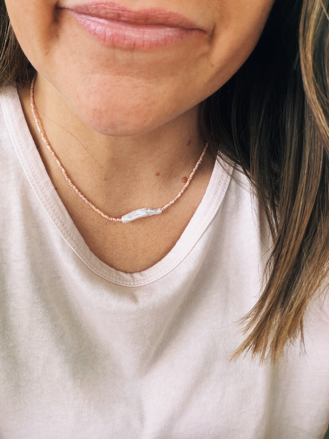 Baroque Pearl Beaded Necklace, Sunkissed