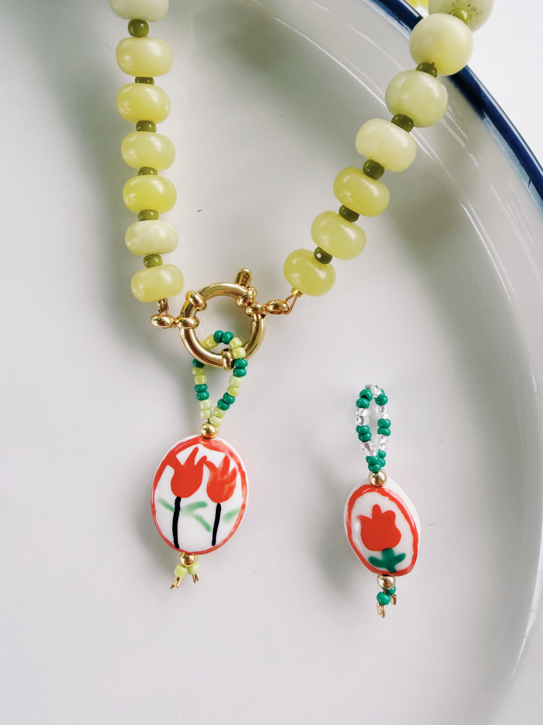 Beaded Red Flower Charms, Bead Girl Summer