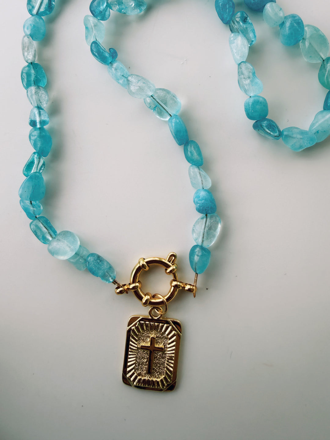 Aquamarine Cross Necklace, Birthday Collection