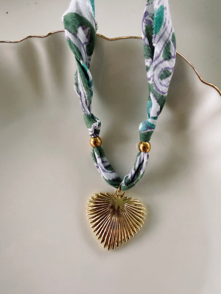 Garden Fabric Necklace, Blockprint & Bandana