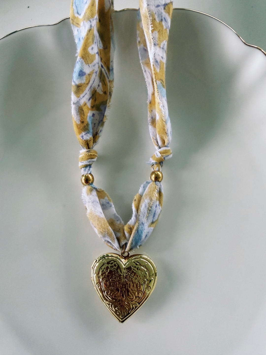 Goldenrod Fabric Necklace, Blockprint & Bandana