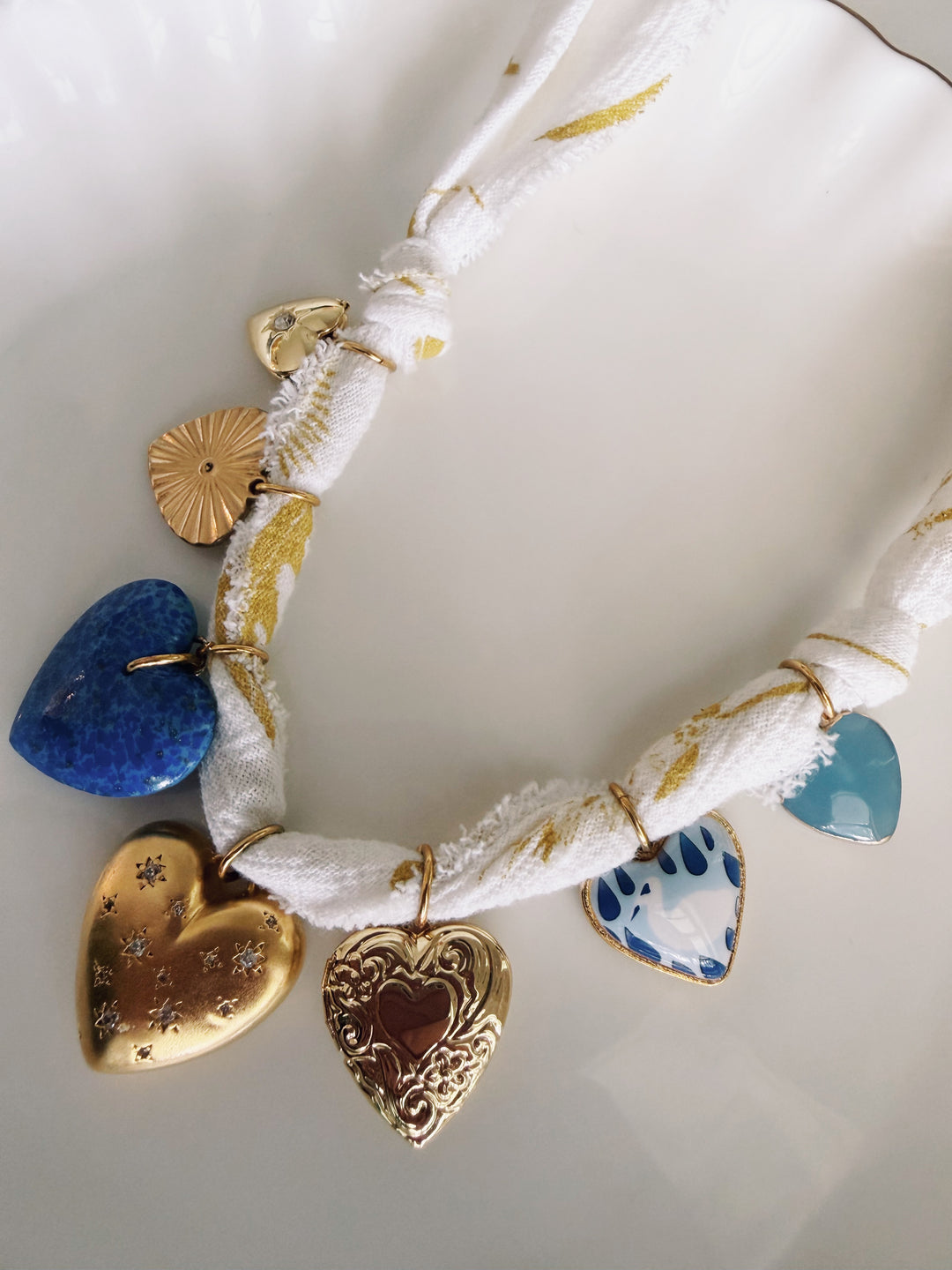 All Hearts Fabric Necklace, Blockprint & Bandana