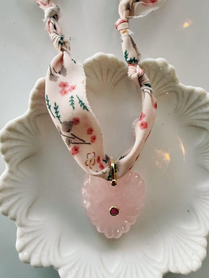 Gemstone Heart Fabric Necklace, Blockprint & Bandana
