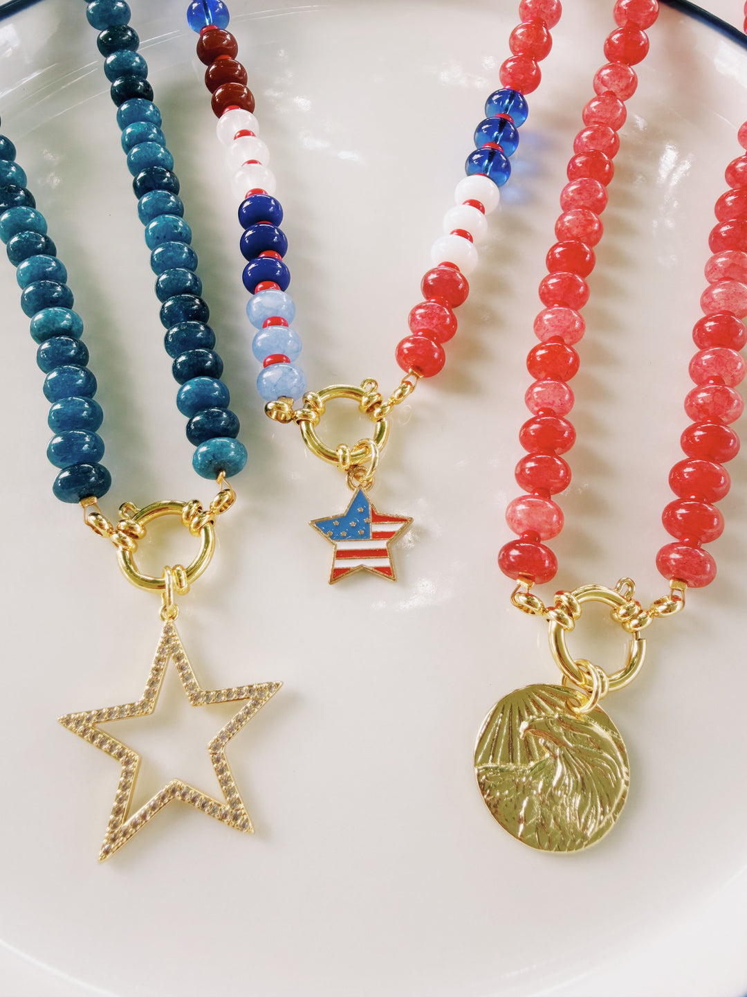 Americana Stone and Glass Necklace, America 250