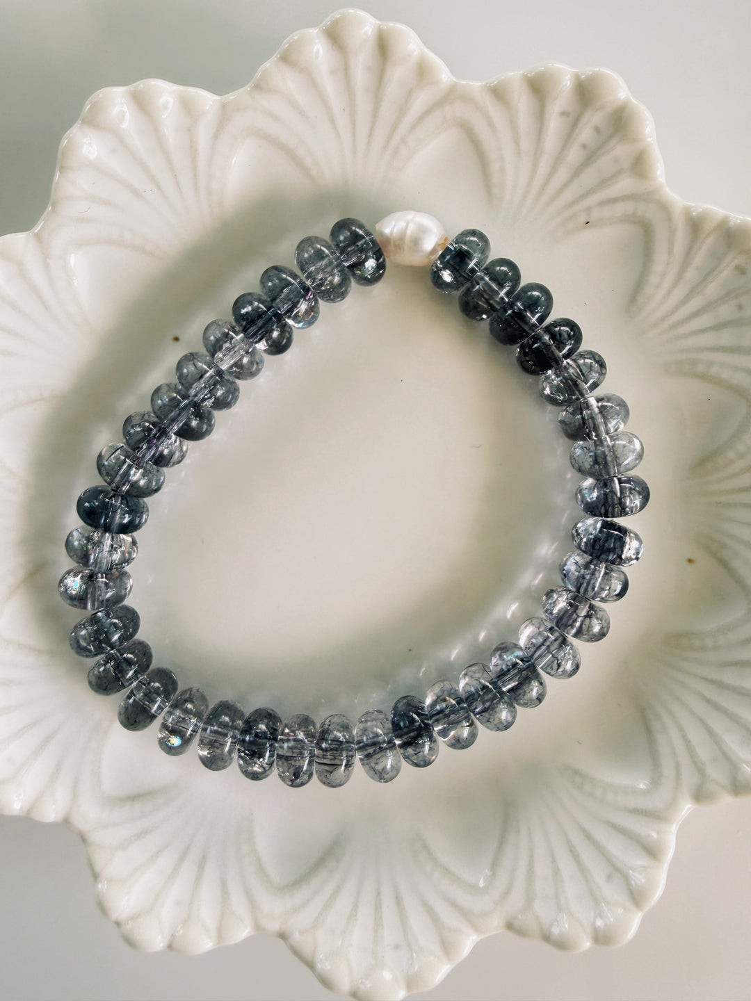 White + Grey Gemstone Bracelets, Pearls