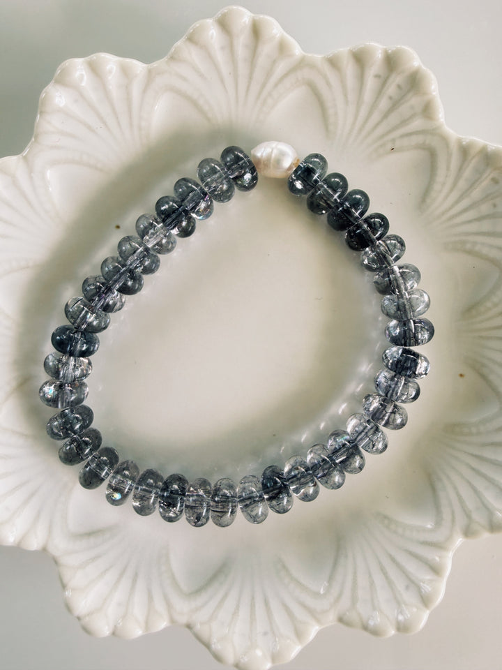 White + Grey Gemstone Bracelets, Pearls