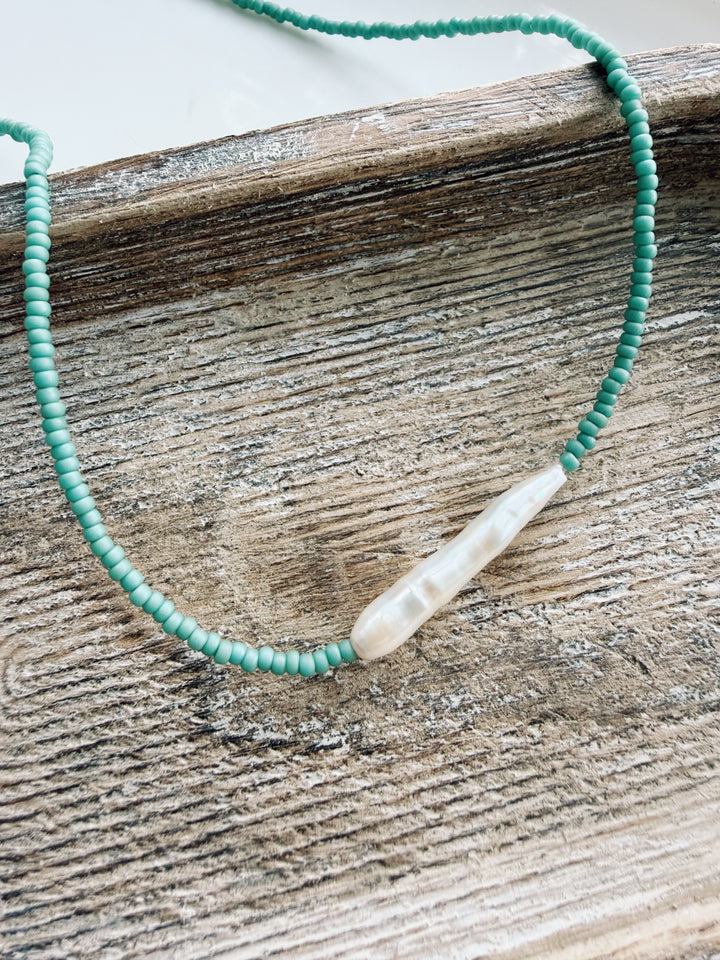 Pearl Seed Bead Necklace, Sweater Weather
