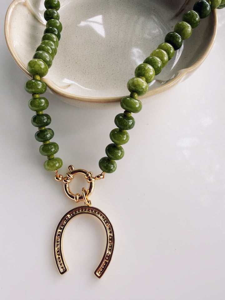 Olive Gemstone Necklace, Sweater Weather