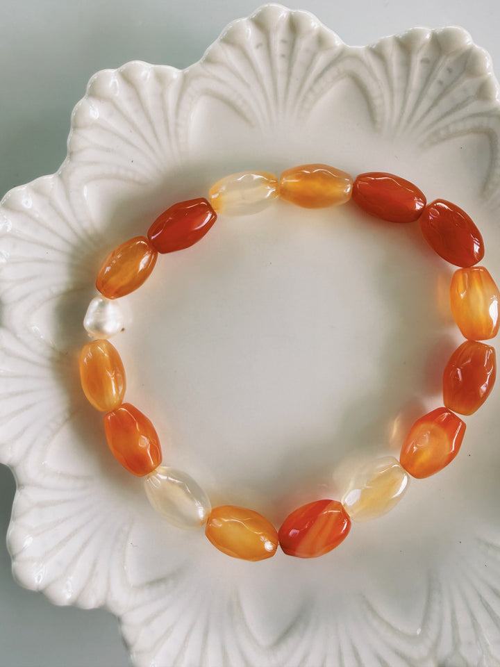 Red + Orange Gemstone Bracelets, Pearls