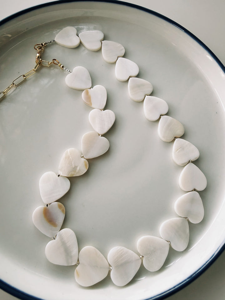 Mother of Pearl Hearts Necklace, Sweet Heritage