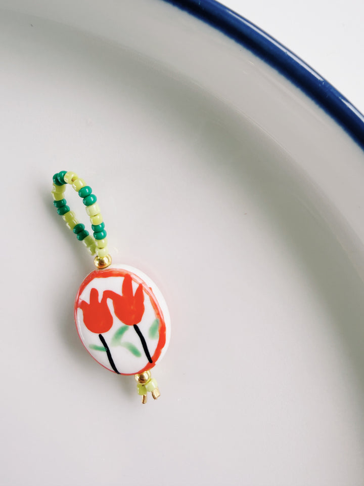 Beaded Red Flower Charms, Bead Girl Summer