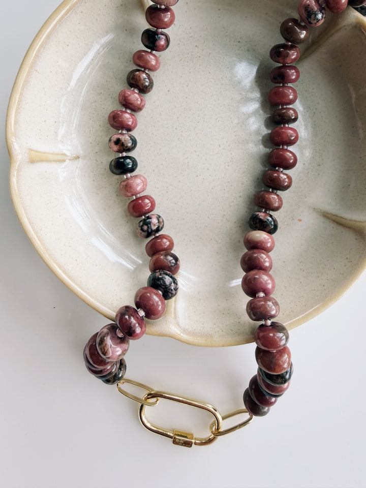 Dusty Rose Gemstone Necklace, Sweater Weather
