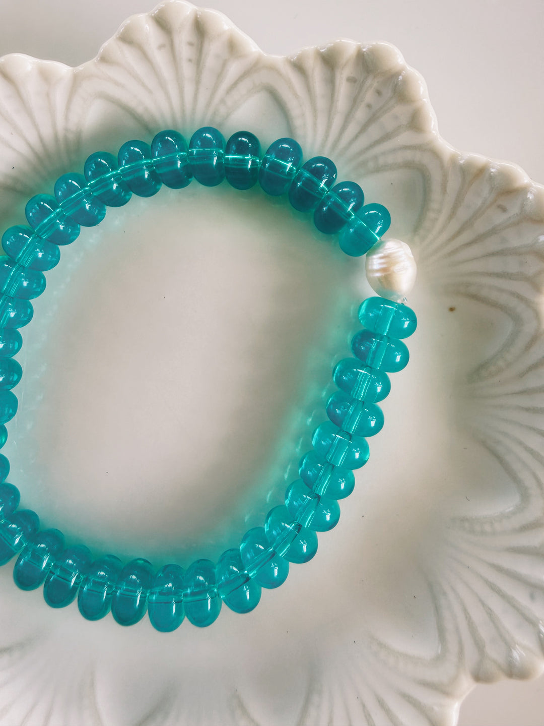 Aqua Gemstone + Glass Bracelets, Pearls