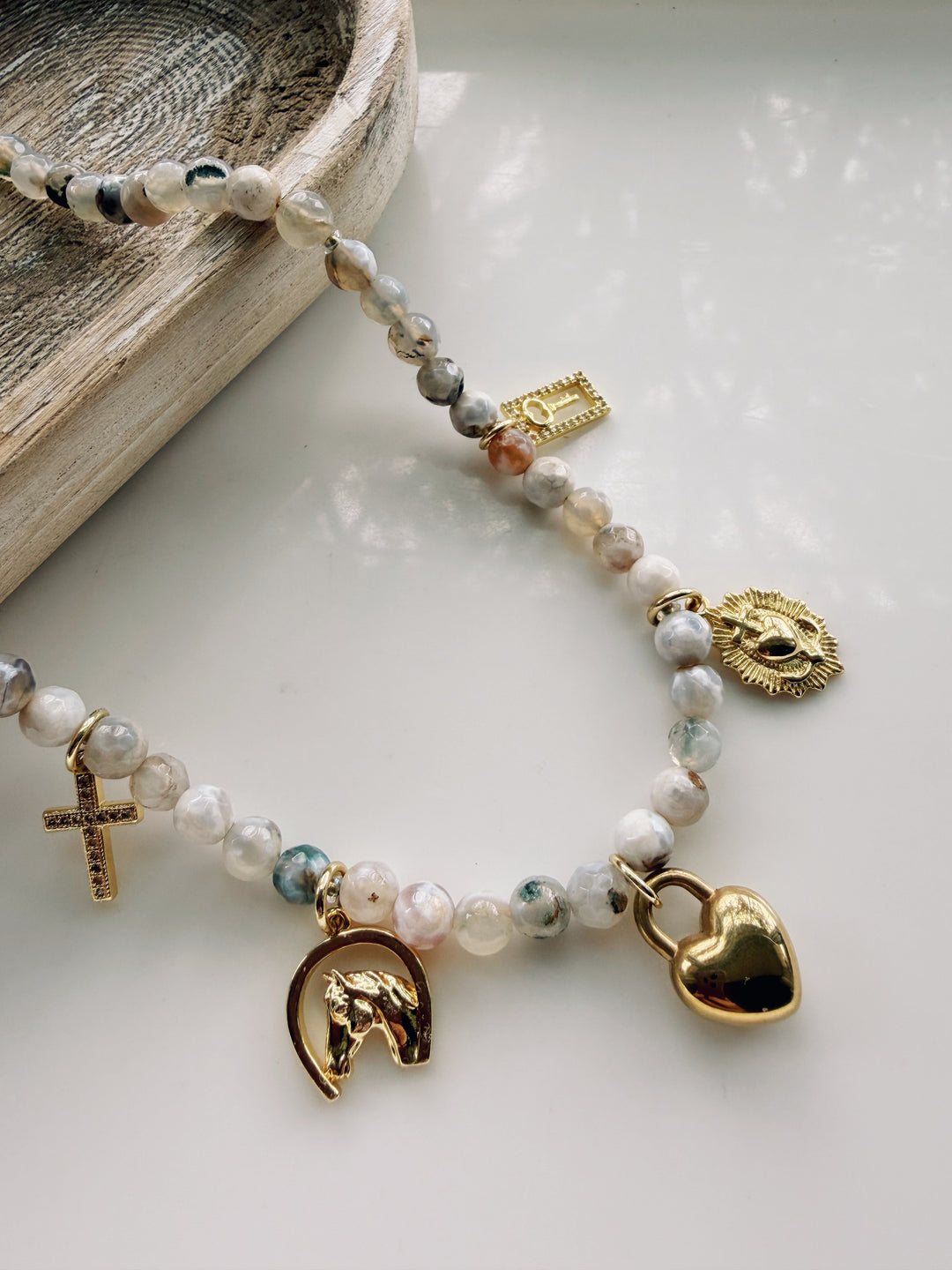 Agate Gemstone Charm Necklace, Sweater Weather