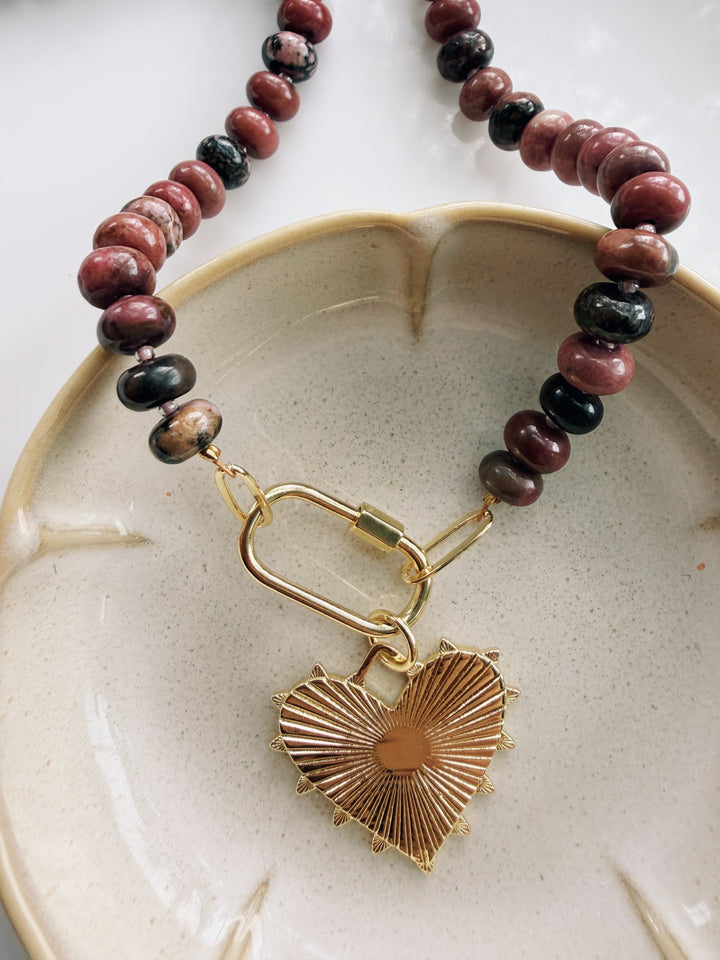 Dusty Rose Gemstone Necklace, Sweater Weather