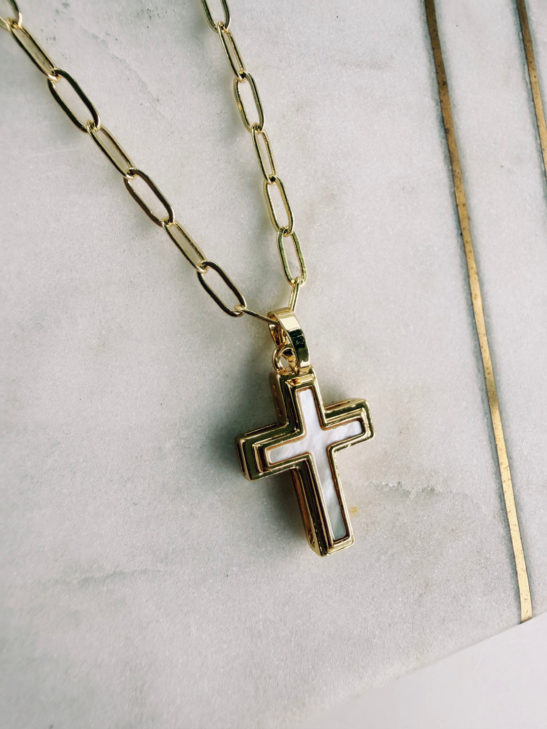 Mother of Pearl Cross Necklace, Field Warrior