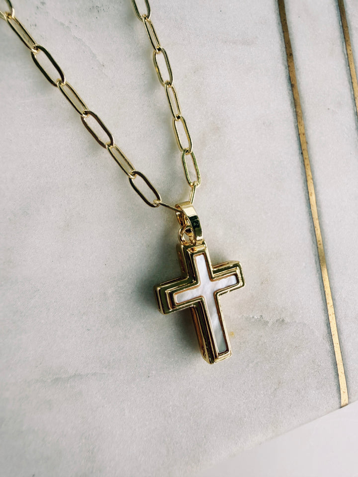 Mother of Pearl Cross Necklace, Field Warrior