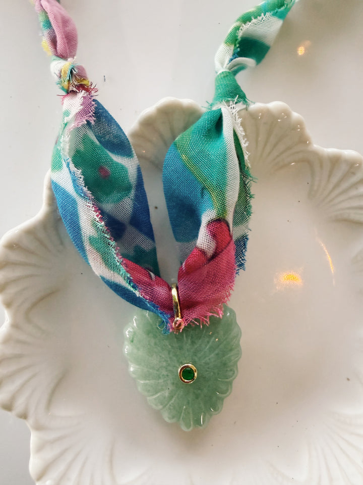 Gemstone Heart Fabric Necklace, Blockprint & Bandana