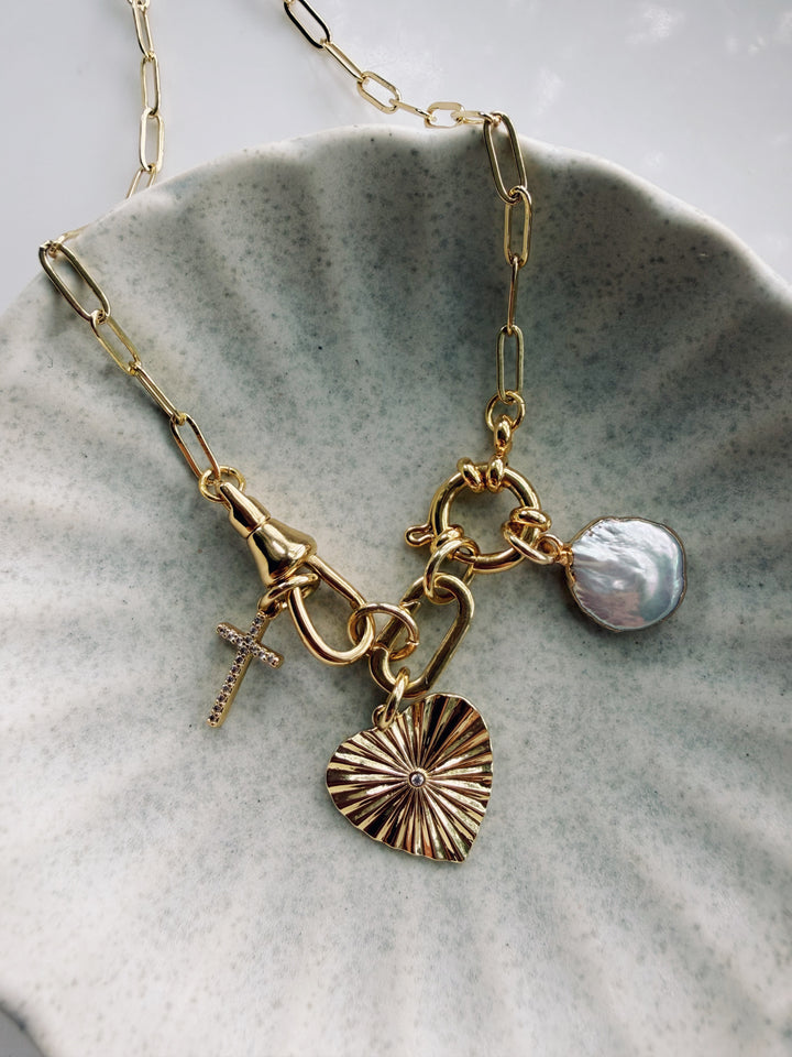 Clasped Charm Necklace, Sweater Weather