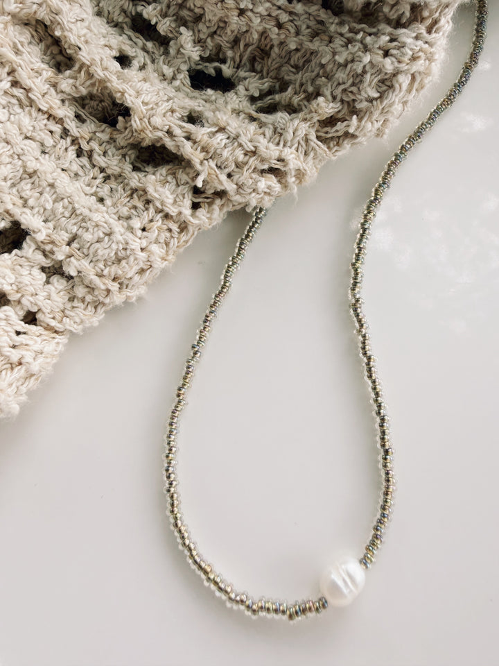 Pearl Seed Bead Necklace, Sweater Weather