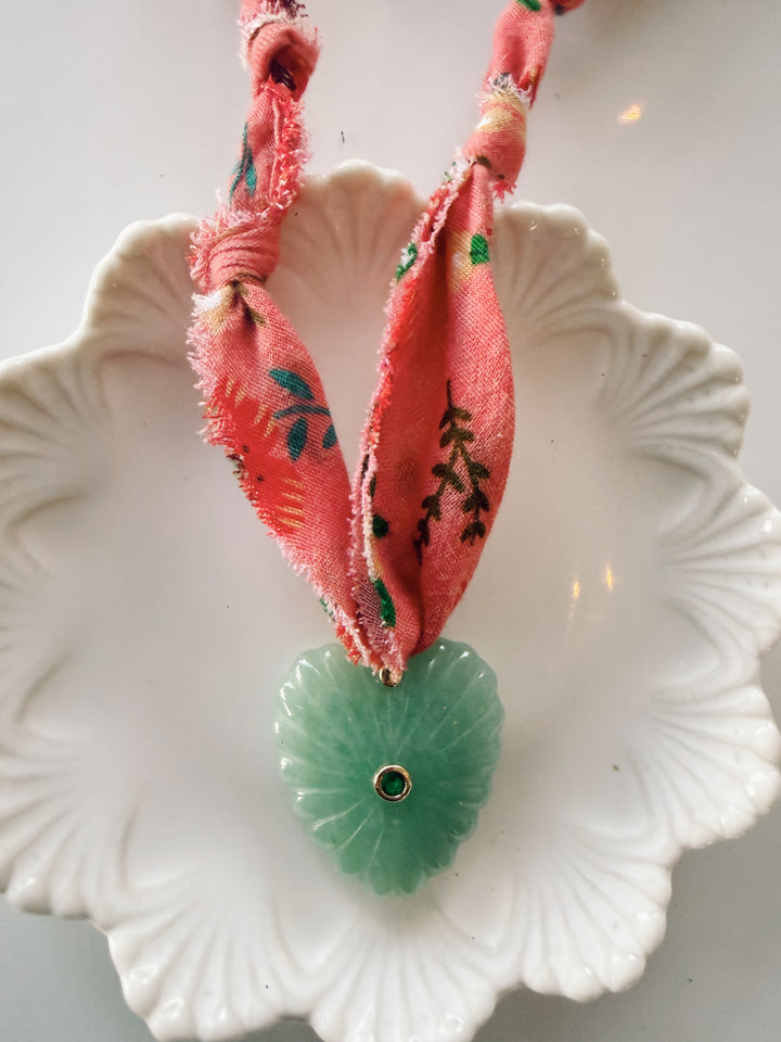 Gemstone Heart Fabric Necklace, Blockprint & Bandana