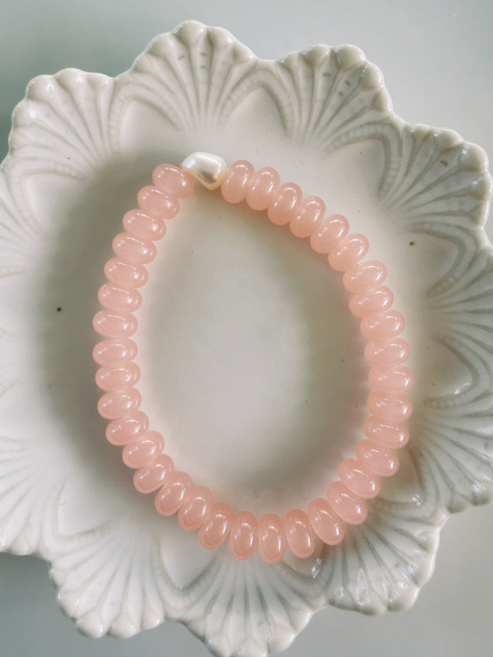 Pink Gemstone + Glass Bracelets, Pearls