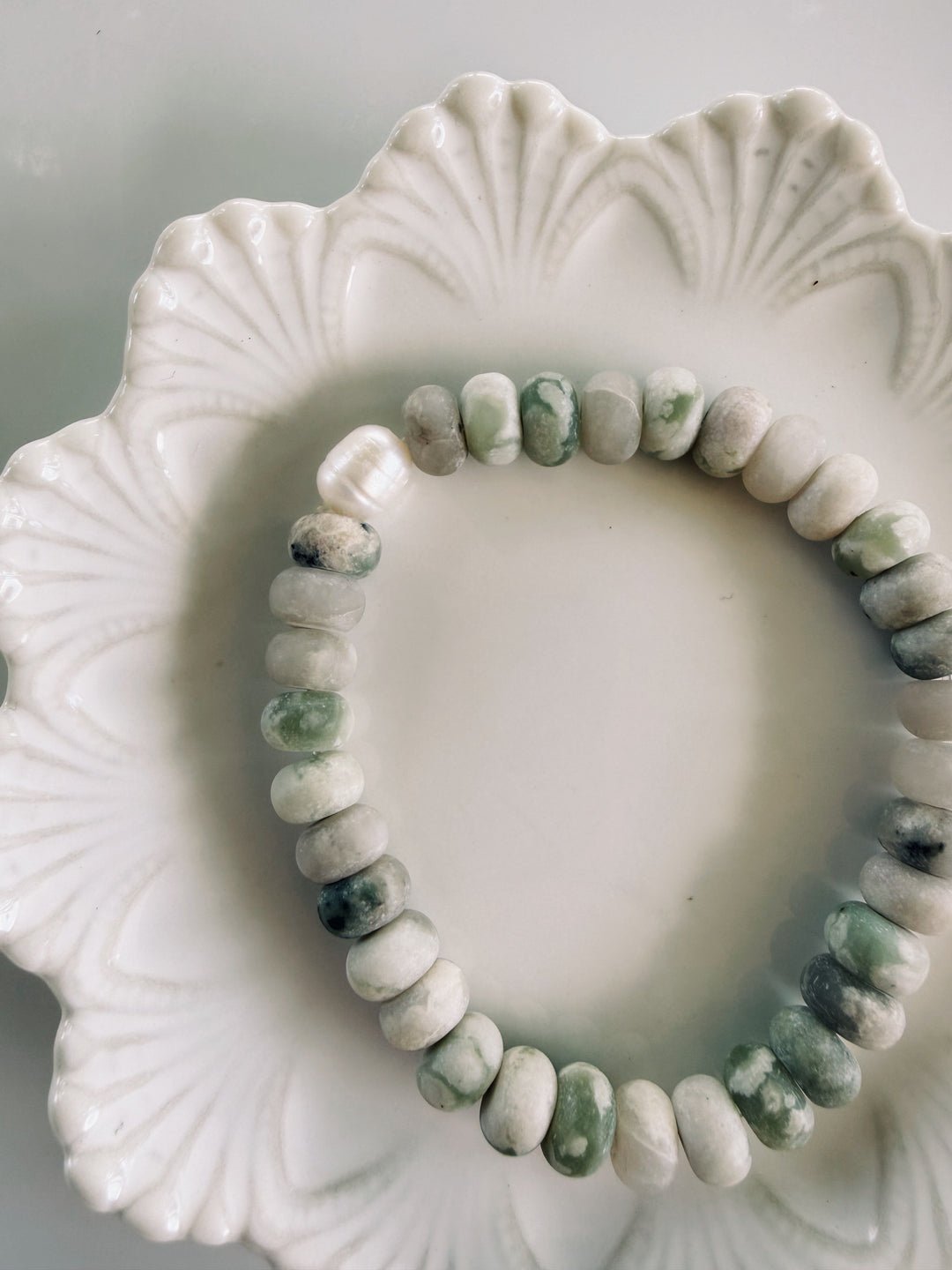 White + Grey Gemstone Bracelets, Pearls