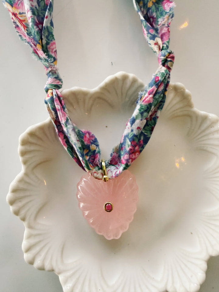 Gemstone Heart Fabric Necklace, Blockprint & Bandana