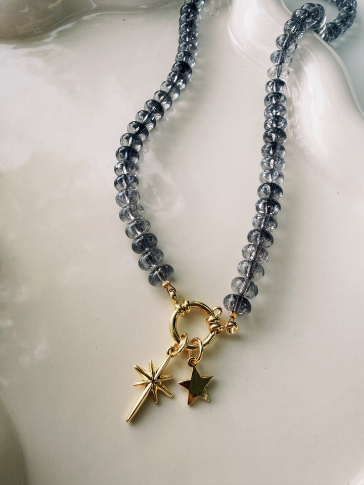 Dusk Glass Necklace with Charms, Stars