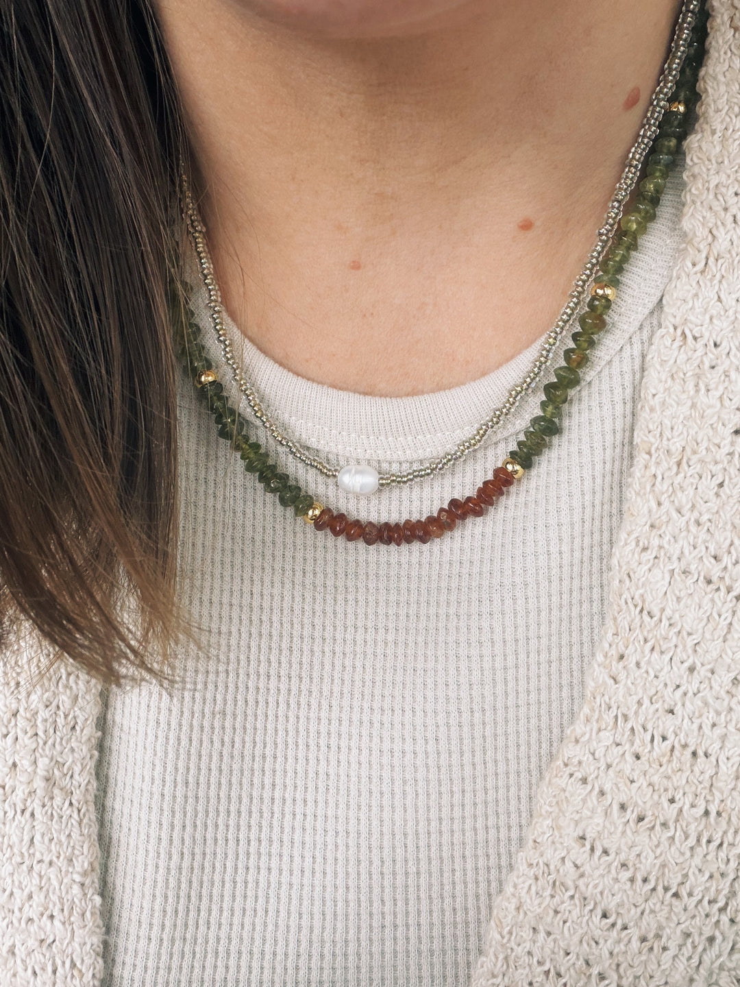 Hessonite Garnet Gemstone Necklace, Sweater Weather