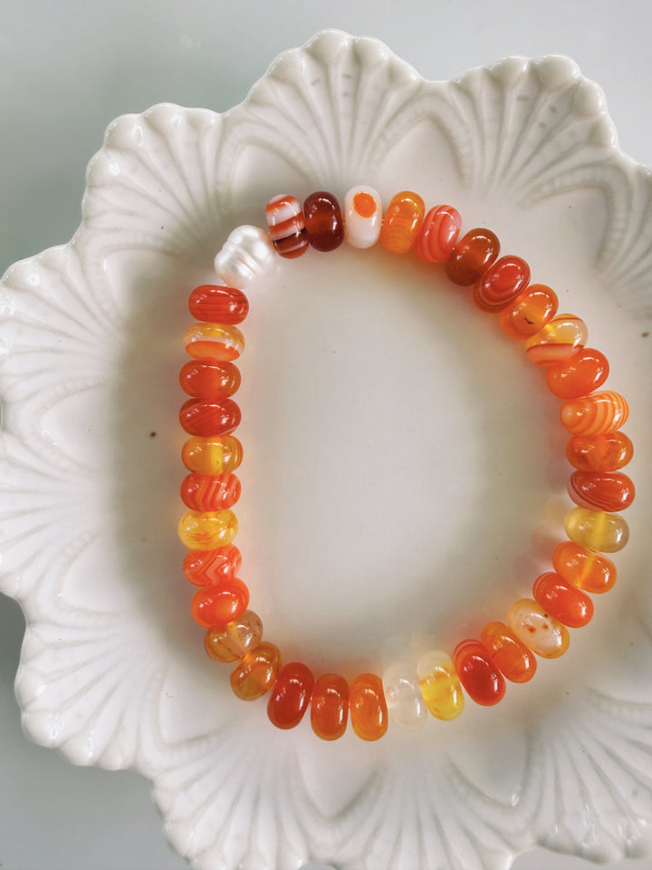 Red + Orange Gemstone Bracelets, Pearls