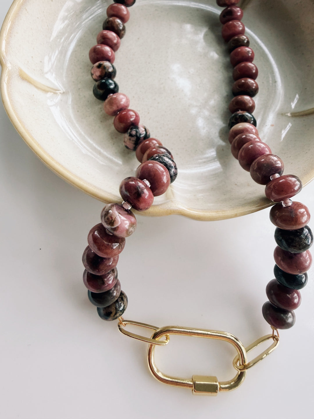 Dusty Rose Gemstone Necklace, Sweater Weather