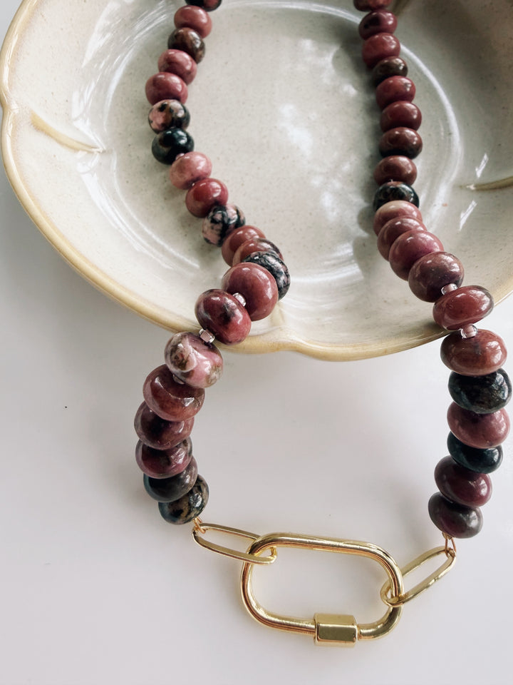 Dusty Rose Gemstone Necklace, Sweater Weather